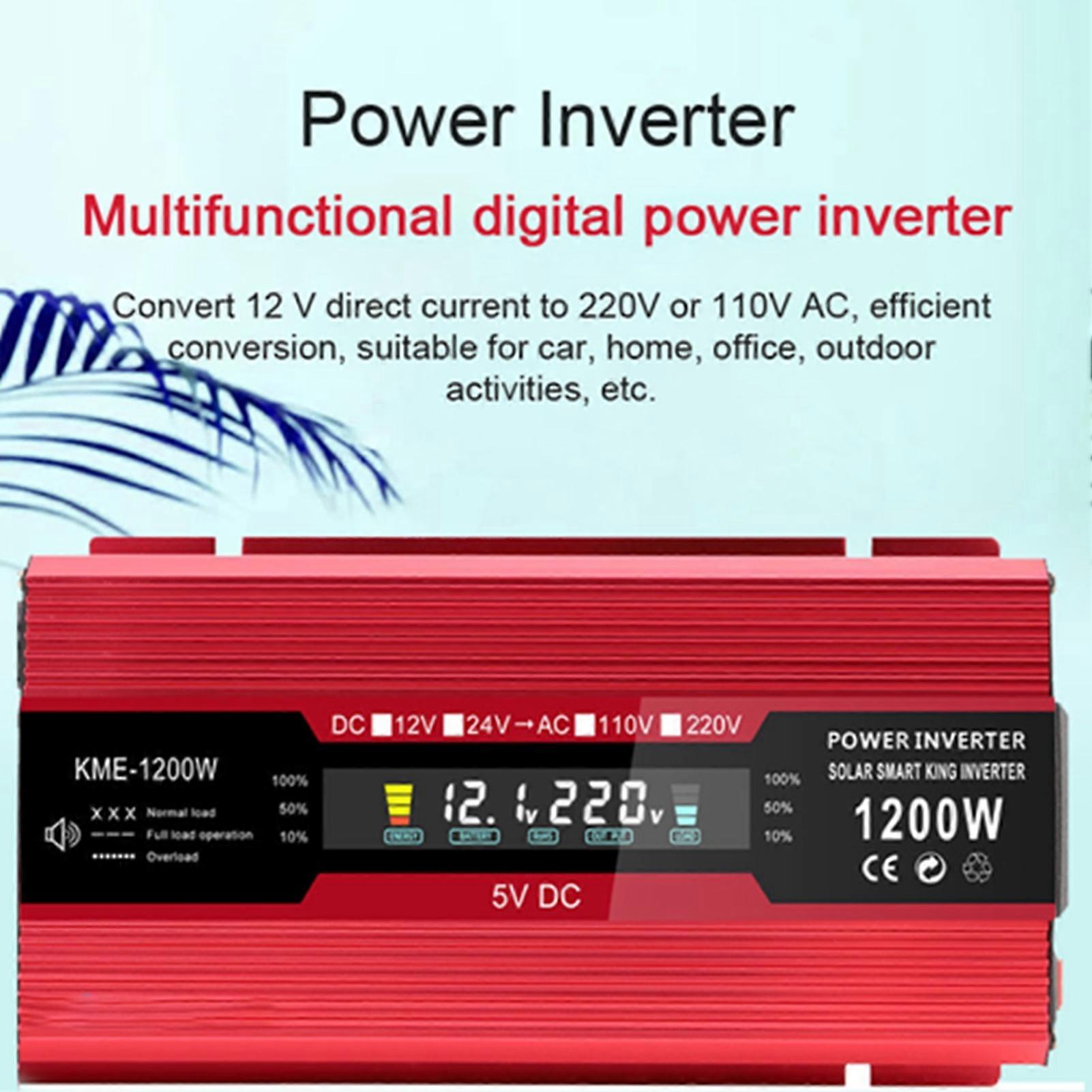 500W Car Power Inverter AC Converter Solar Inverter LCD Digital Modified Sinewave Inverter with AC Outlets USB Charging Port On Off Switch for Car RV