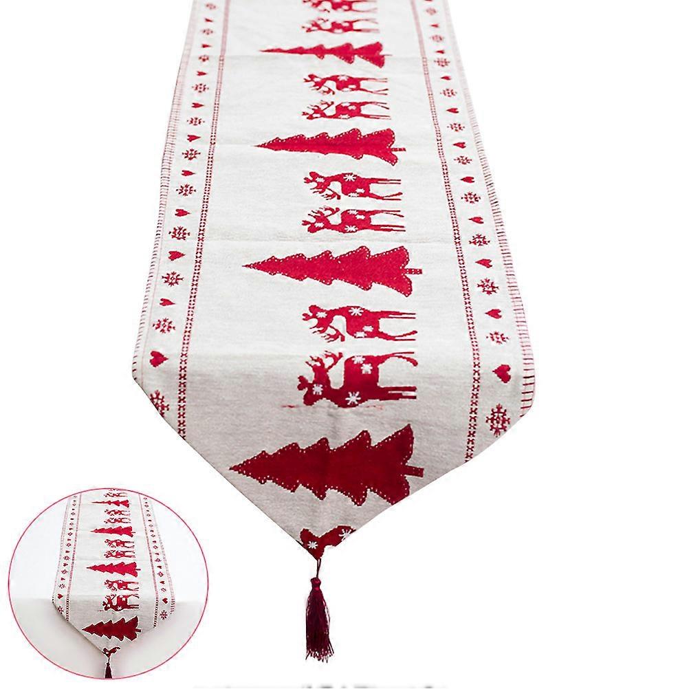 Linen Table Runner Christmas Tree Pattern Cotton and Linen Decorative Tablecloth for Xmas Party Home Decor Red 180 x 35 x 0.3cm Dustproof 1Pack
