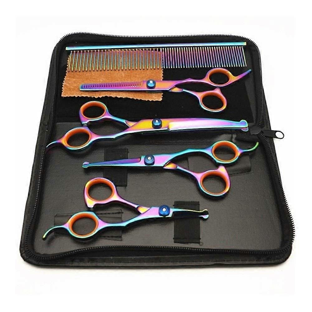 Pet Scissors 5pcs/set Professional Pet Grooming Scissors Set Round Tip Dog Shears Hair Trimming Thinning Curved Scissors Case (5PCS)