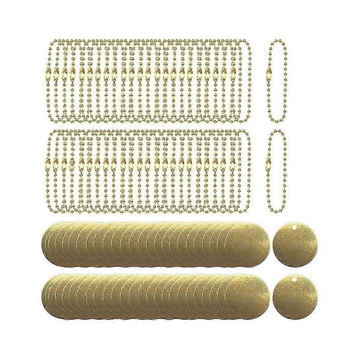 50Pcs 1Inch Brass Valve Tags Stamping Blank with Hole 2.4mm Ball Chains for Pipe and Equipment