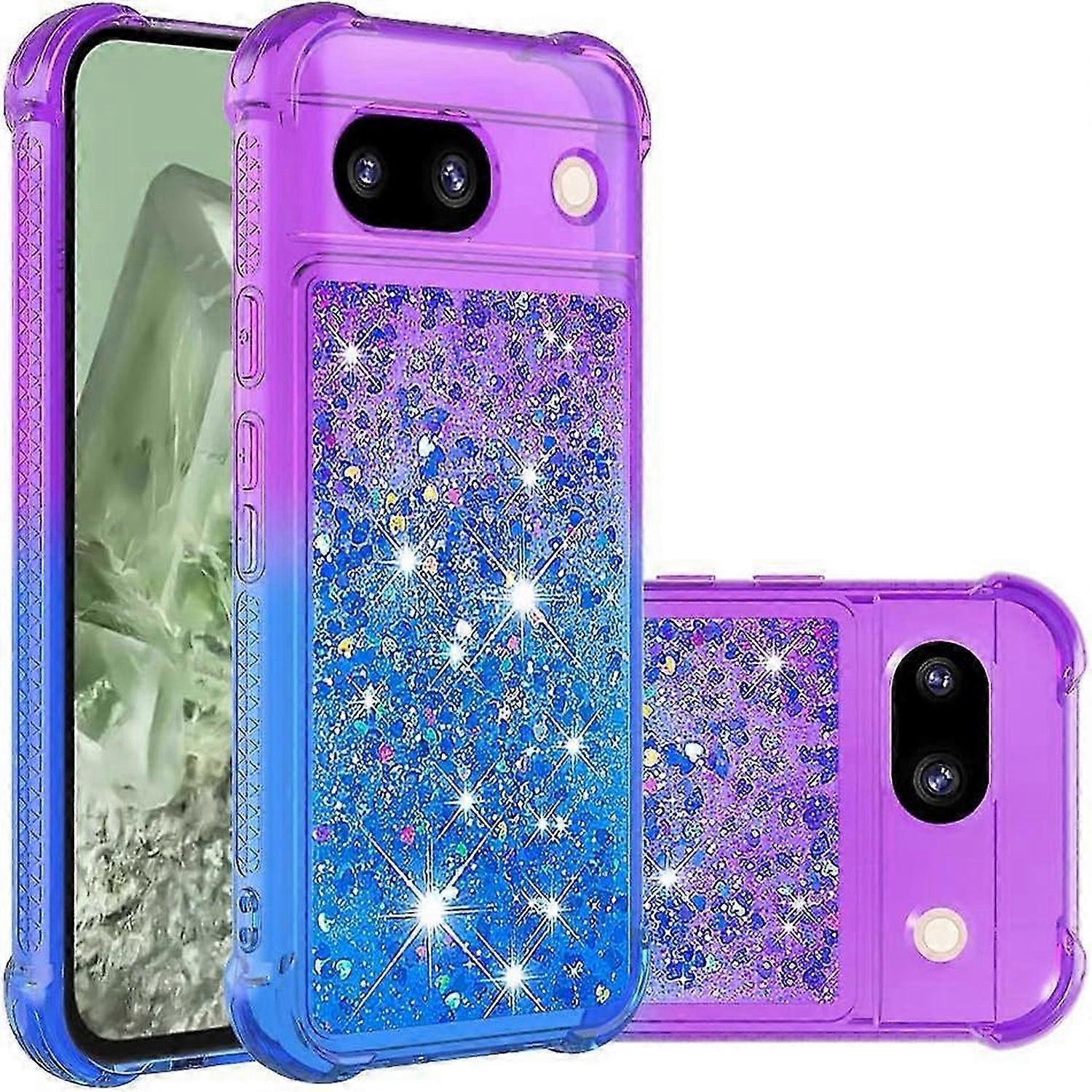 Glitter Clear Bling Flowing Liquid Sparkle Bumper Case for Google Pixel 8A Glitter Sparkly Bling Soft TPU Protective Case