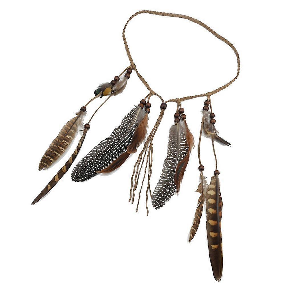 Hippie Feather Headband in Boho Style, Woven Hair Accessory, Adjustable Size, Indian-Inspired Design