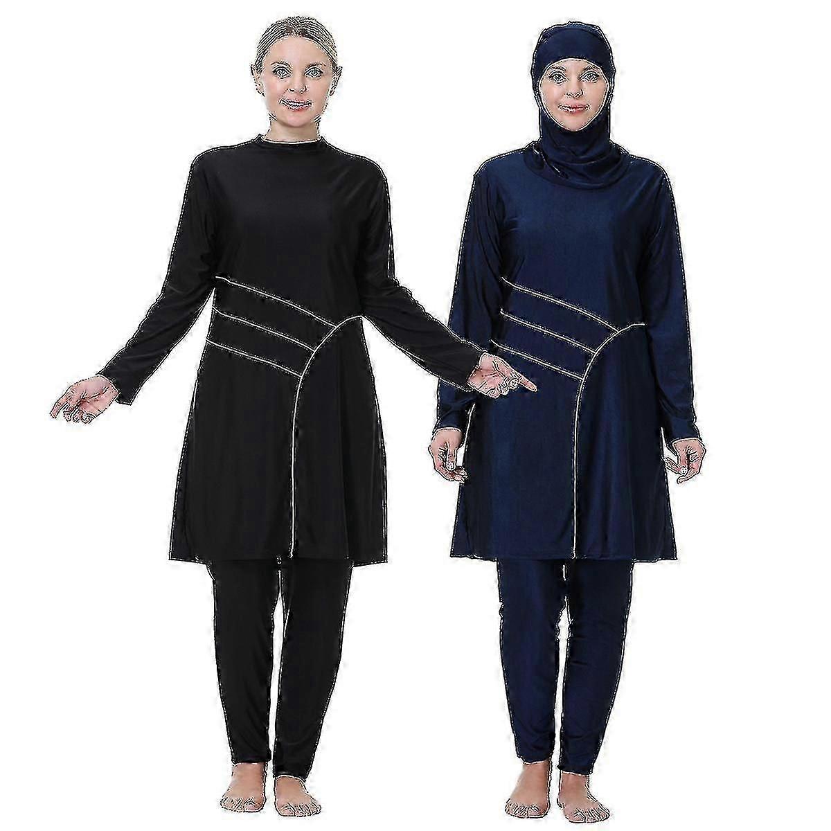 Women Swimming Suit 3xl-8xl Patchwork Muslim Full Cover Tankinis 3pcs Hijab Long Sleeves Sport Swimwear Islamic Burkinis Wear