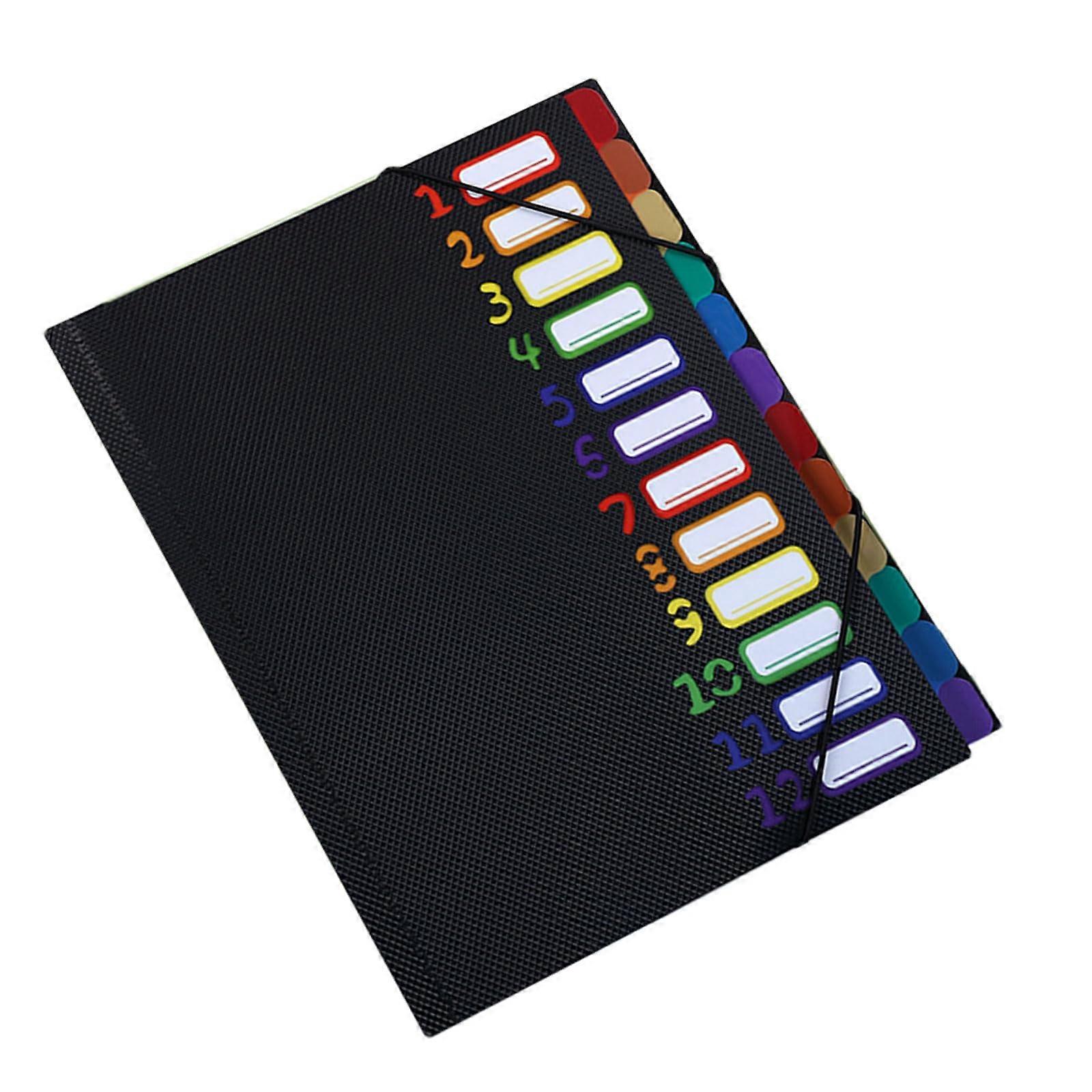 Portable paper fan folder, 12 compartments, document organizer with labels, PP, elastic closure, file folder Aa