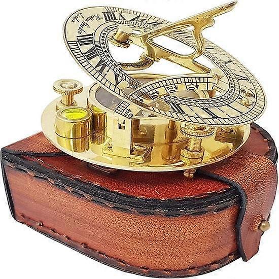 - Sundial Compass with Intricate Detailing Comes in an Exquisite Top Grain Leather Case