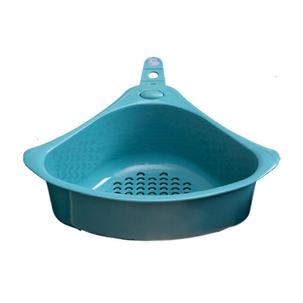 Kitchen Sink Basket Strainer Triangular Corner Rack Plastic Blue 26x16.1cm Water Drainage 1Pack
