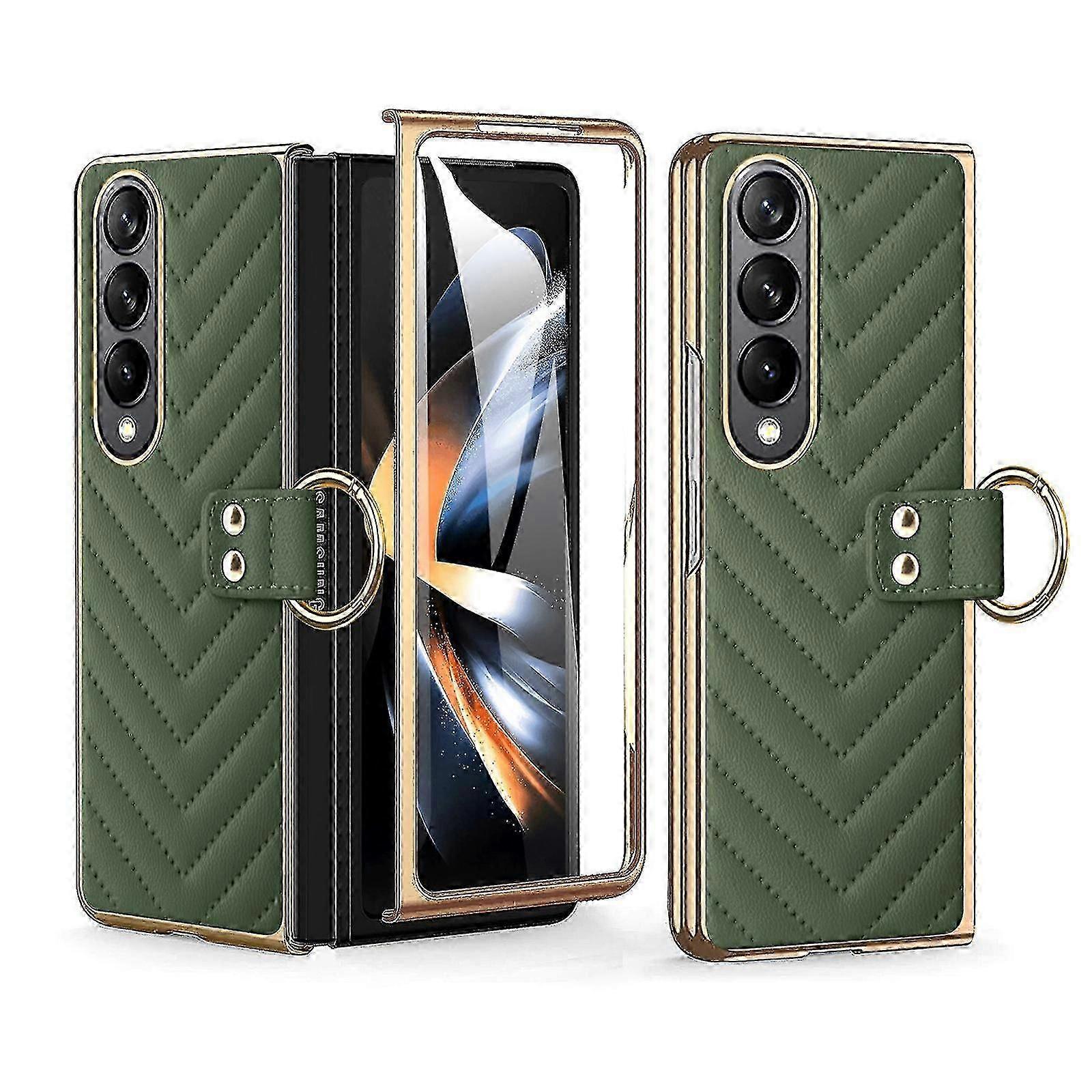 Z Fold 5 Case With Ring Stand & Screen Protector, PU Leather Electroplating All Inclusive Case For Samsung Galaxy Z Fold 5 5g Case