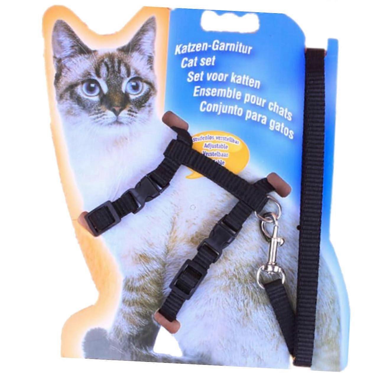 Pet Cat Traction Cat Harness And Leash Set Adjustable Small And Large Nylon Black
