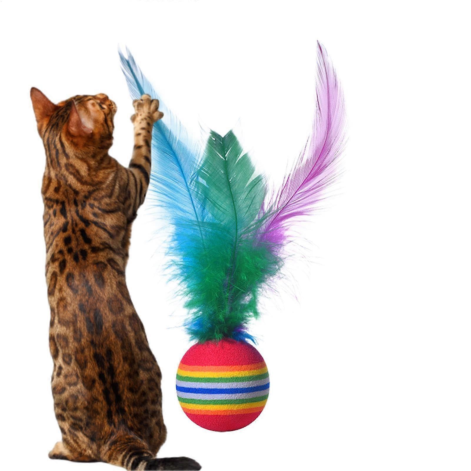 Cat Toy Balls with Feathers, Interactive Cat Ball Toy, Feather Elastic Ball, Cat Toys, Pet Jumping Ball for Puppies, Natural, Healthy Weight