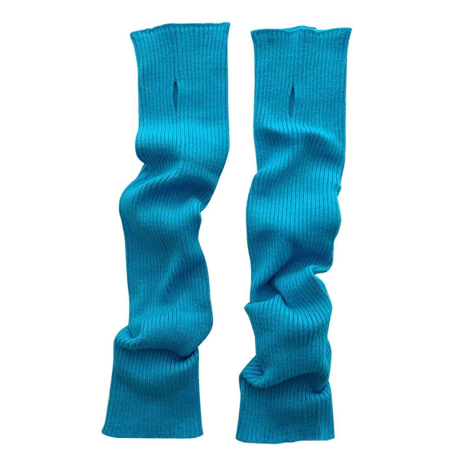 Wall Stopper Heating Winter Open Finger Screen Warm Plain Long Sleeve Gloves Blindfold Latex (Blue, One Size) blue