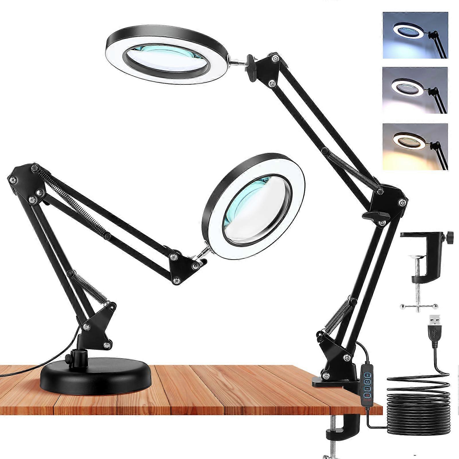 10X LED Magnifying Lamp with Light, 3 Color Modes 10 Brightness Levels, Adjustable Stand