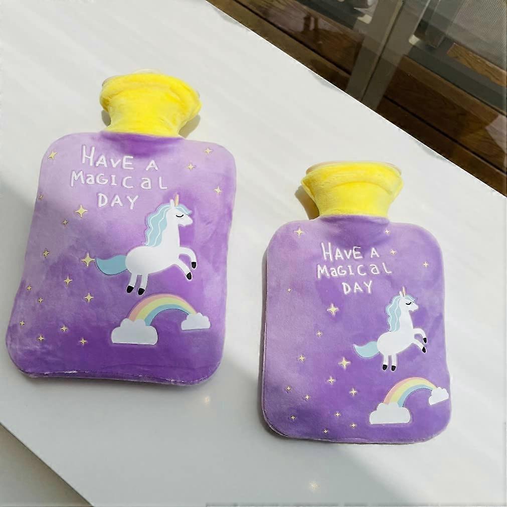 Unicorn Hot Water Bottle Set of 2 Plush Cartoon Hand Warmers 500ml and 1000ml Cute Soft Warm Water Bottles