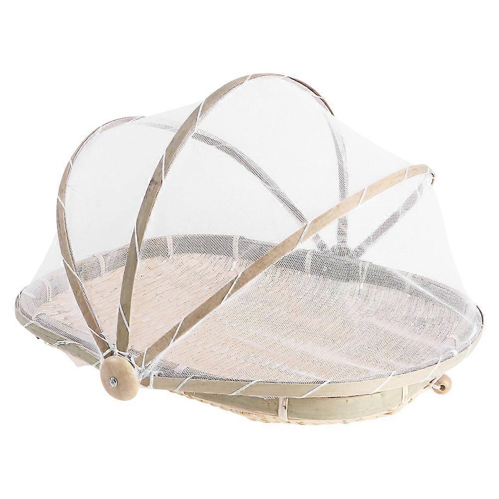 Bamboo Woven Basket with Net Yarn Cover for Storage Khaki Color Portable and Lightweight 1pc