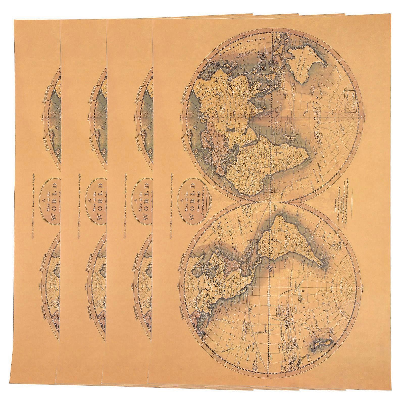 Office Wall Decor World Map Hanging Painting Paper Material 71.5x46.5cm 4Pcs
