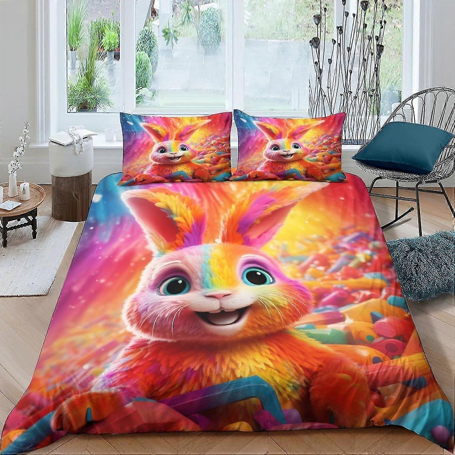 Modny zestaw pokrowców na kołdrę z królikiem Pościel z nadrukiem 3D Art Cool zestaw poszewek na kołdrę z zapięciem na zamek błyskawiczny dla dzieci chłopców Miękki zestaw z mikrofibry 3-częściowy