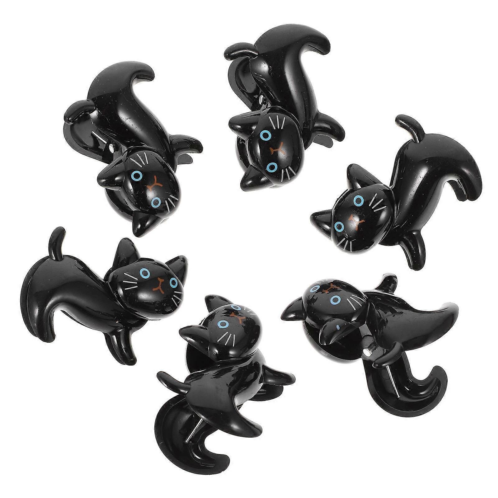 Clips For Hanging Towel Clips Cartoon Cat Shaped Clamps Home Use Black 5.5X4.00X4.00CM Clothes Hanging 6Pcs