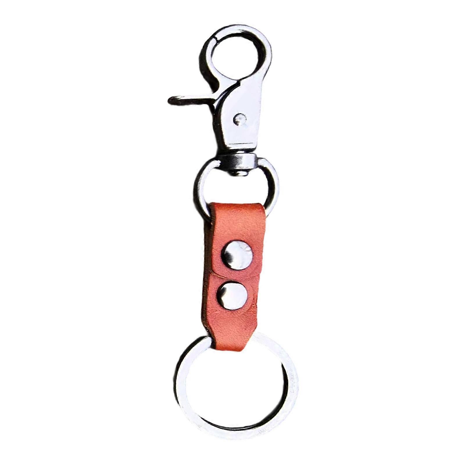Vintage Style Men Leather Keychain With Secure Metal Clasp Sturdy Key Ring Functional Key Holder For Everyday Carry Dark brown
