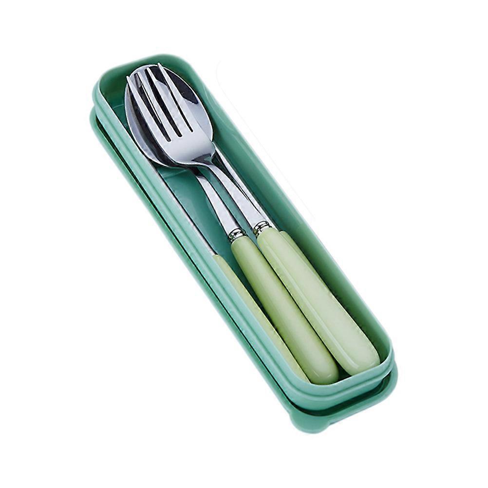 Outdoor Camping Stainless Steel Chopsticks Spoon Fork Set Ceramic Tableware Set Portable Home Camping Green 3Piece