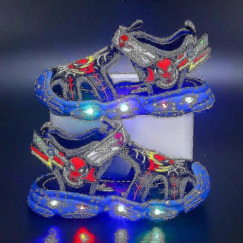ボーイズ主導のサンダルスパイダーマンアウトドアシューズビーチシューズキッズライトアップ滑り止めシューズ夏用