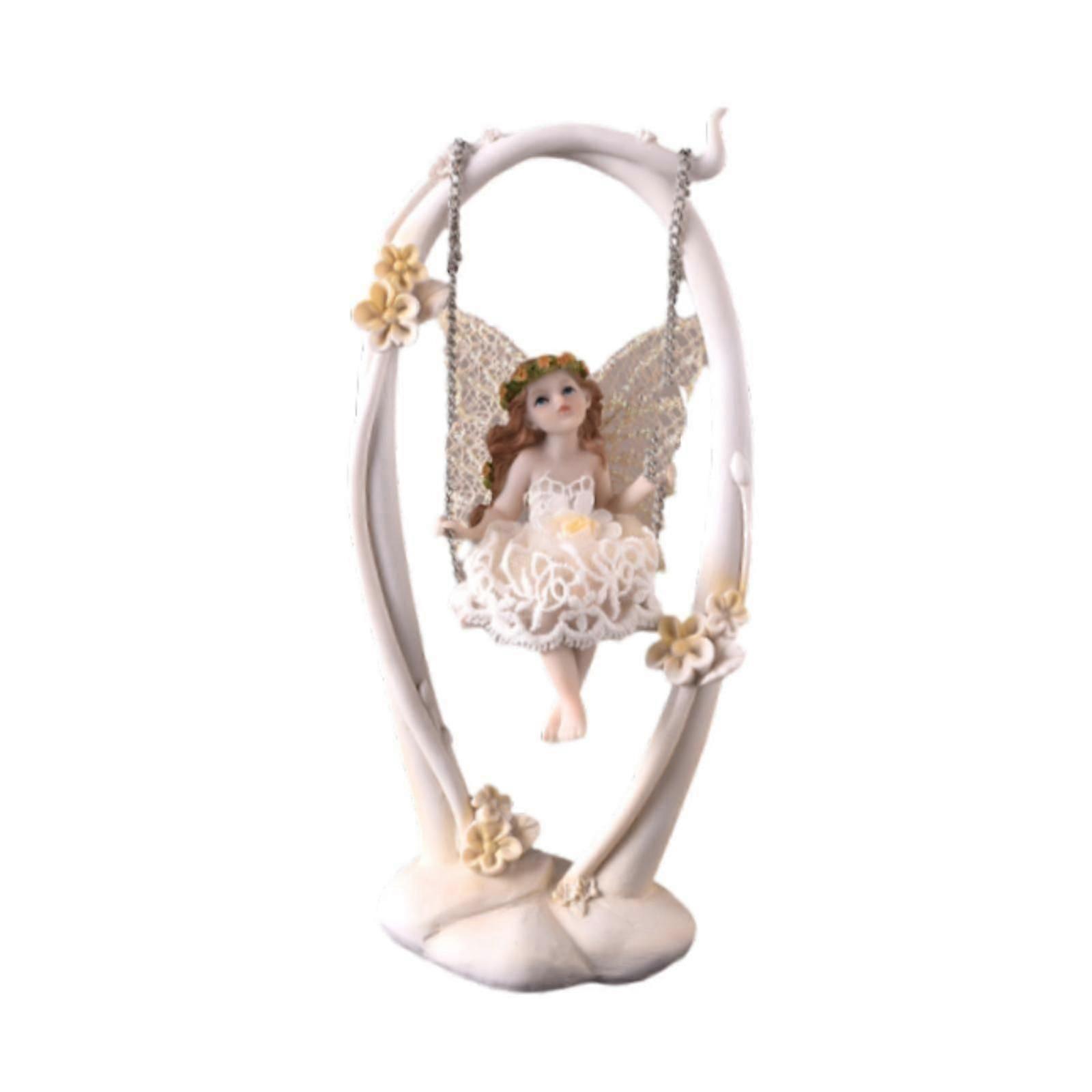 Swing Fairy Statue Resin Desktop Ornament for Desk Table Centerpiece Bedroom