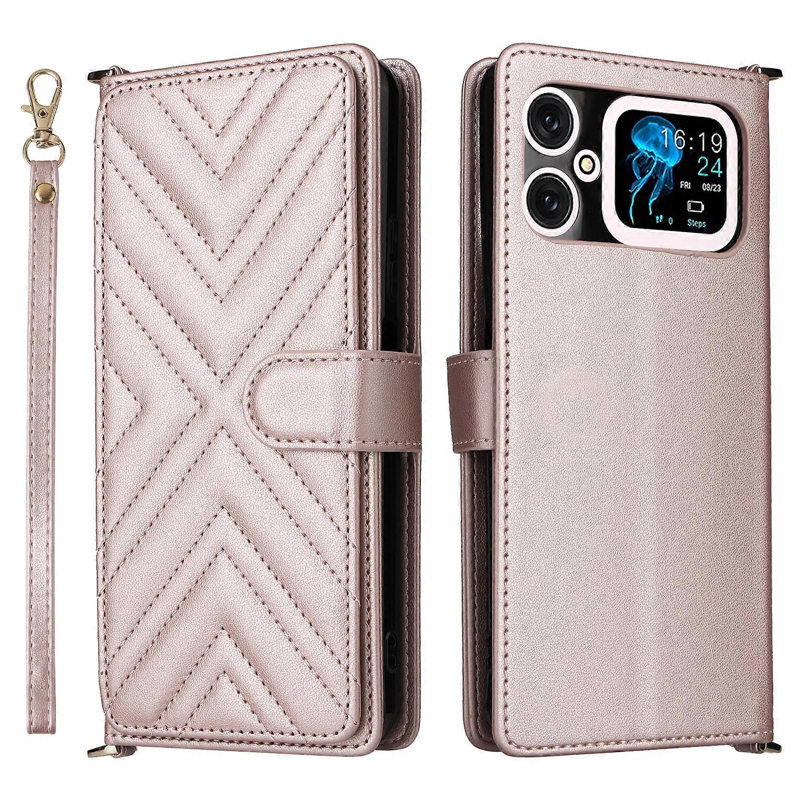 Multifunctional 6-Card Slots Leather Phone Case with Wrist Strap