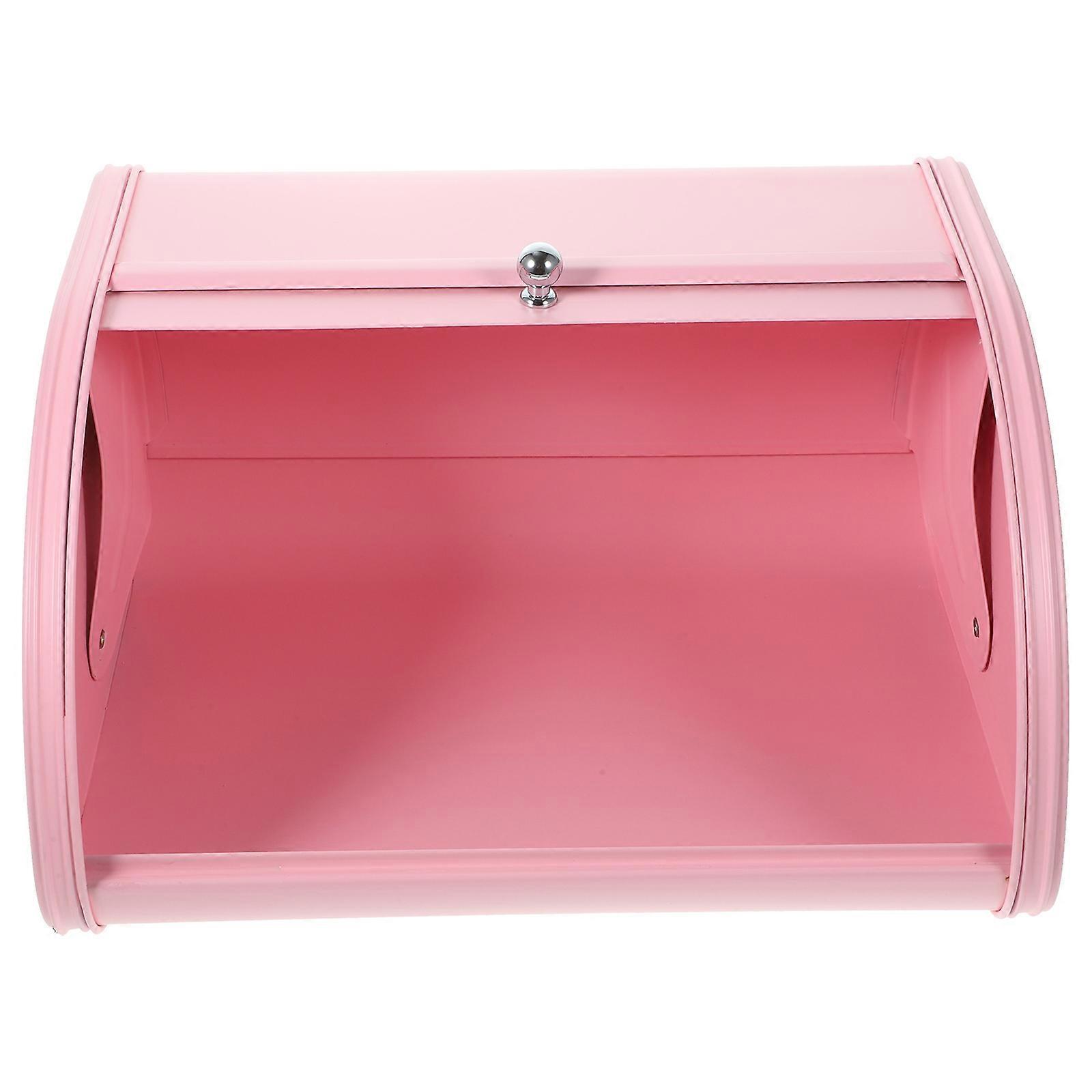 Pink Retro Iron Bread Box for Kitchen Use and Rustproof with Rolling Door 10.2x7.9x15.7 Inches