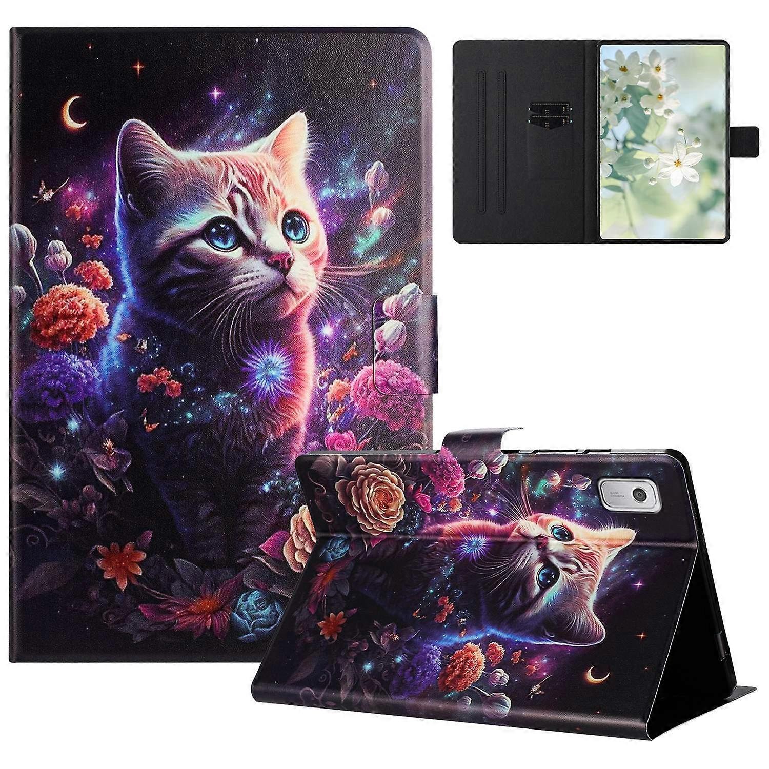 For Lenovo Tab M9 TB-310FU Case Pattern Printed Stand Litchi Texture Leather Tablet Cover with Card 