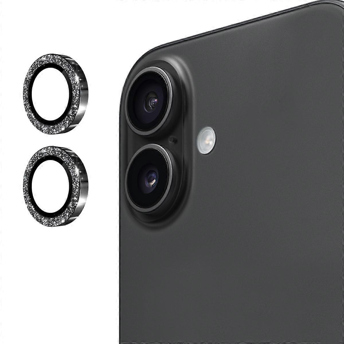 TKdaddy For iPhone 17 カメラ レンズ プロテクター ENKAY ハットプリンス グリッター デコレーション 強化ガラス レンズ フィルム ブラック