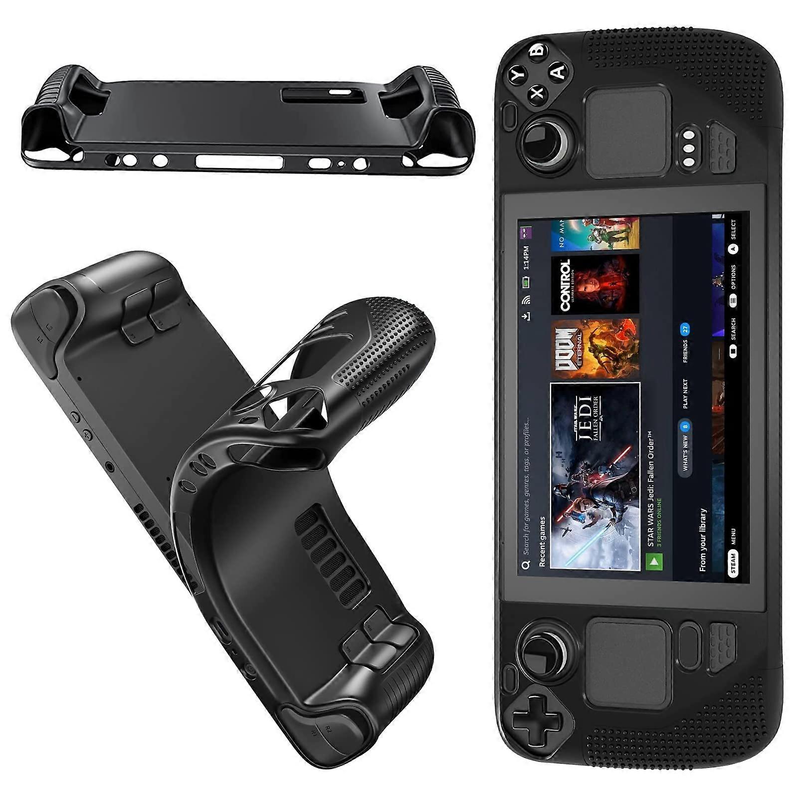 Protective Case for Steam Deck, Silicone Shockproof, Non-Slip Handle Cover, Compatible With Steam Deck 2022, Black