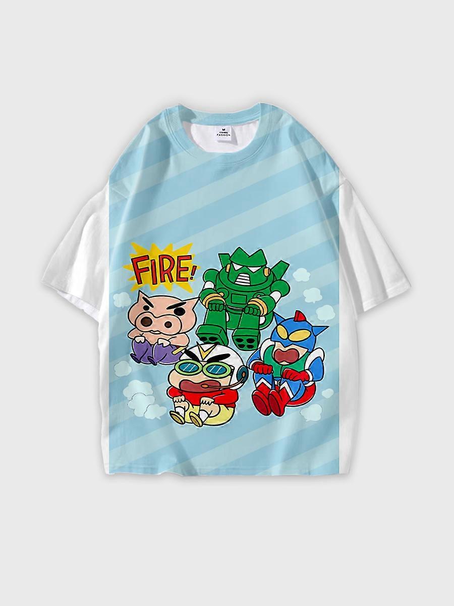 T-shirt round neck Cartoon Pattern loose short sleeve B2178