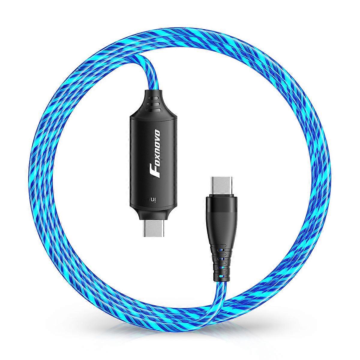 Type C Cable Fast Charge Led Flowing Charging Cable Compatible For Phones Tablets With Type C Interface 1M Blue 1Pack