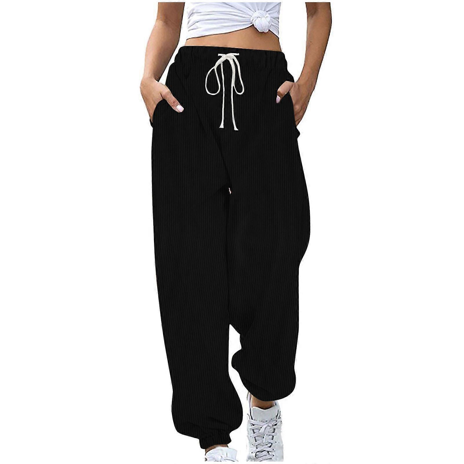 Women's Solid Colour Elastic Drawstring Waist Corduroy Drawstring Casual Side Pocket Trousers