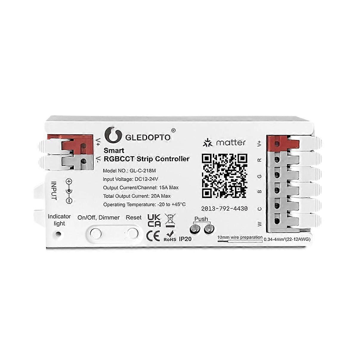 GL-C-218M Matte LED Controller for RGBCCT LED Strips, 12-24V Smart Home Hub, Apple HomeKit, Alexa, Google Home Compatible