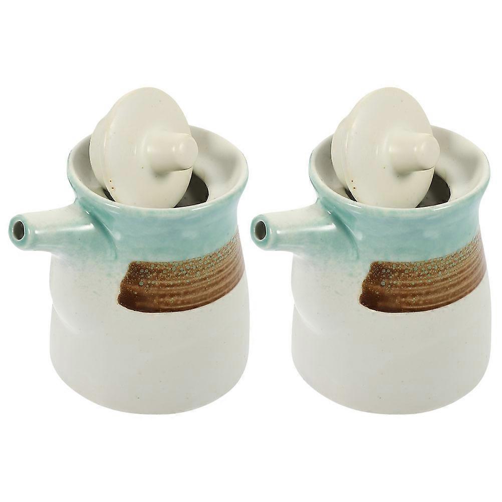 Japanese Style Ceramic Oil Dispenser Set 2PCS Soy Sauce & Vinegar Holders for Kitchen Condiments Lightweight, Easy to Use Seasoning Jars for