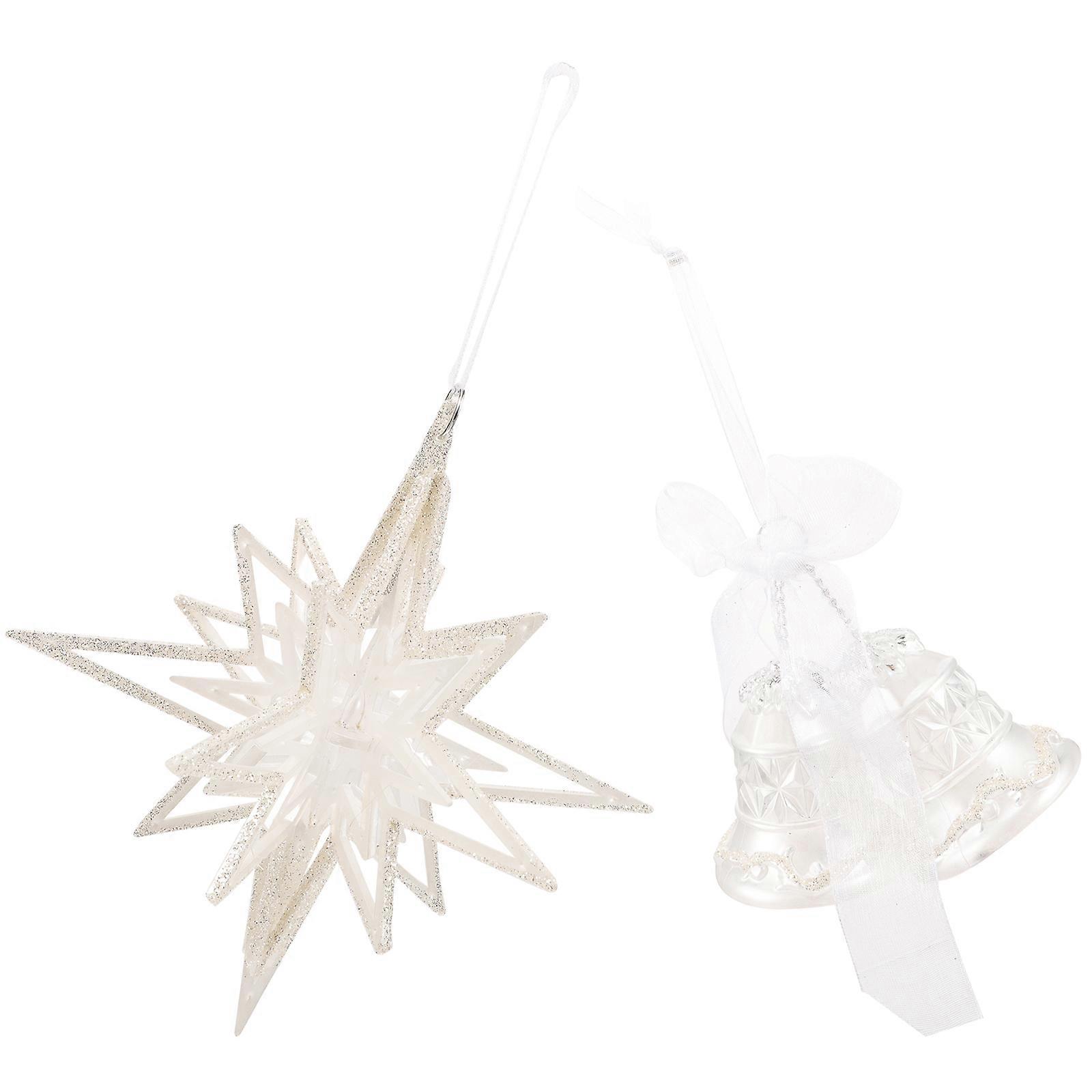 Acrylic Hanging Bell Decoration for Christmas Tree with White Color and Delicate Design 2pcs