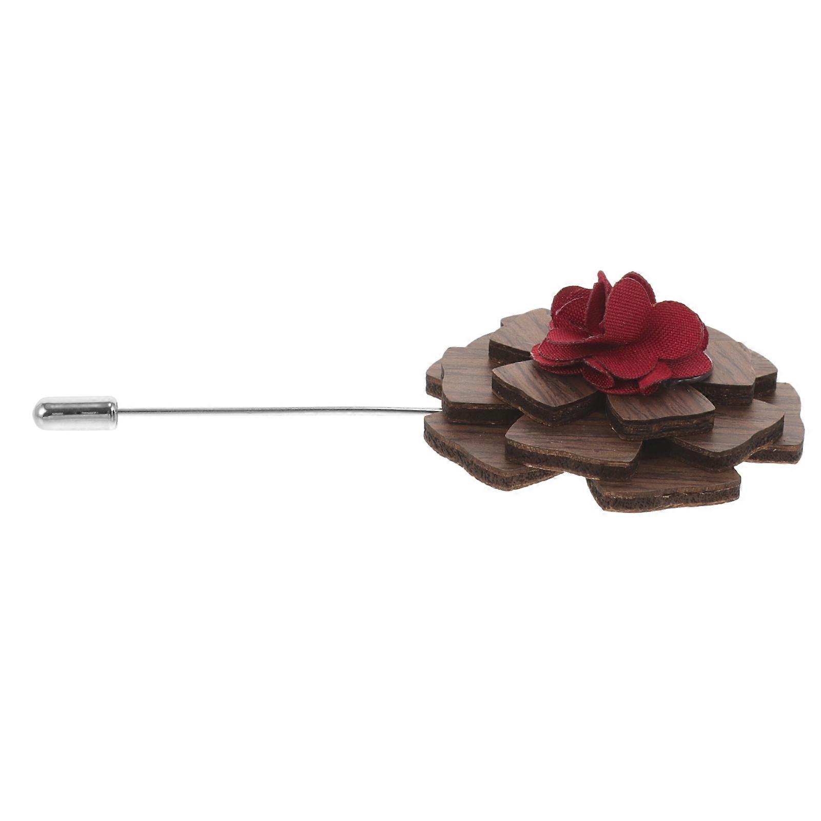 Wooden Flower Lapel Pin Decorative Brooch For Formal Events Suit Firm And Stable 1Pcs