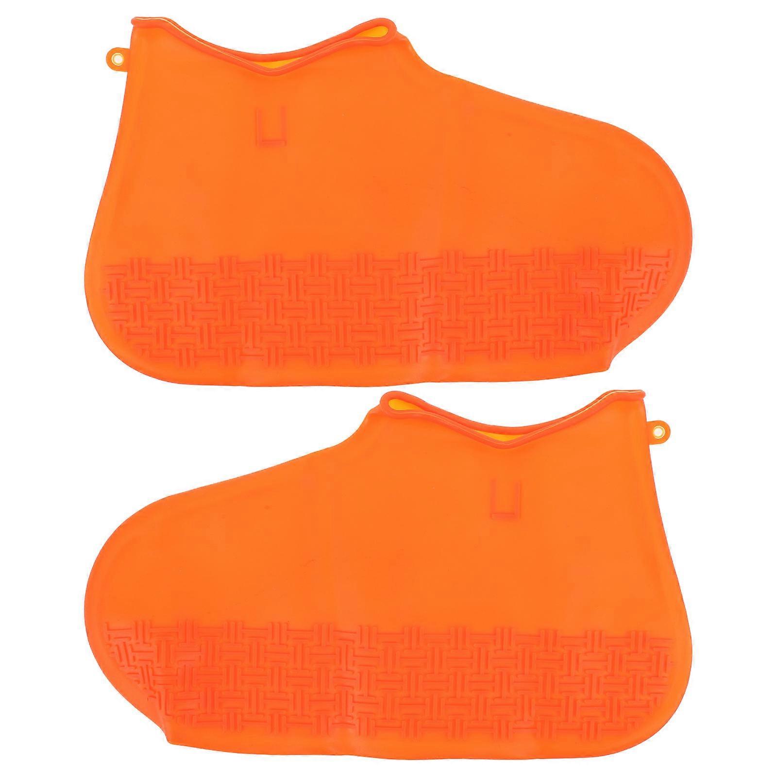 Orange Waterproof Shoe Covers Durable and Flexible AntiSlip Overshoes for Outdoor Activities Size L