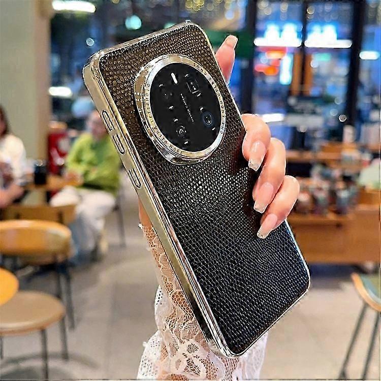 Lizard Texture PU PC Electroplated Back Cover for 5G Smartphones