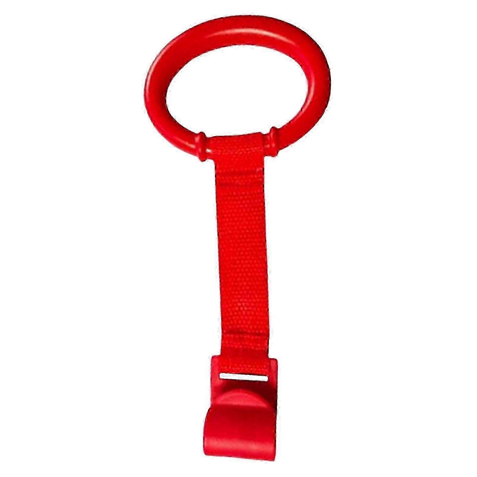 Baby Playpen Pull Up Rings - 4 Color Crib Bar with Plastic Handles, Universal Hanging Toy Strap (Red)