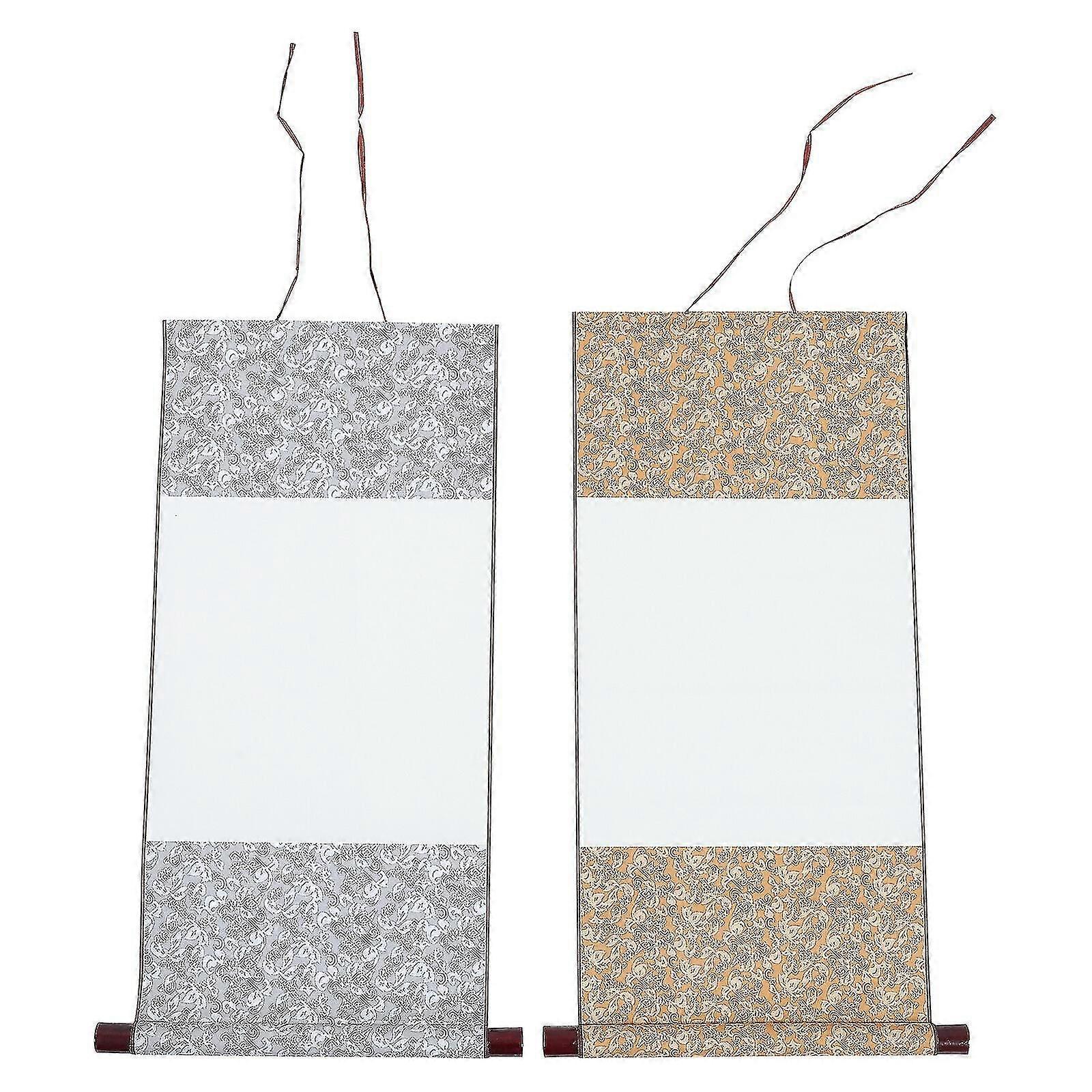 Blank Chinese Calligraphy Scroll  2pcs Hanging Drawing Paper Scrolls