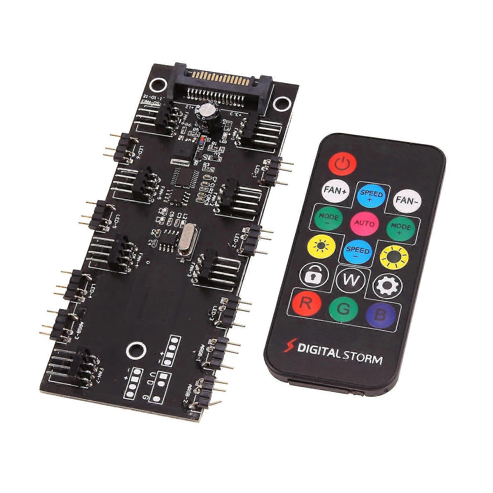 Light + Fan Hub Integrated Controller, Compatible with 4/3-Pin Case Fans, Multiple Interfaces and Modes