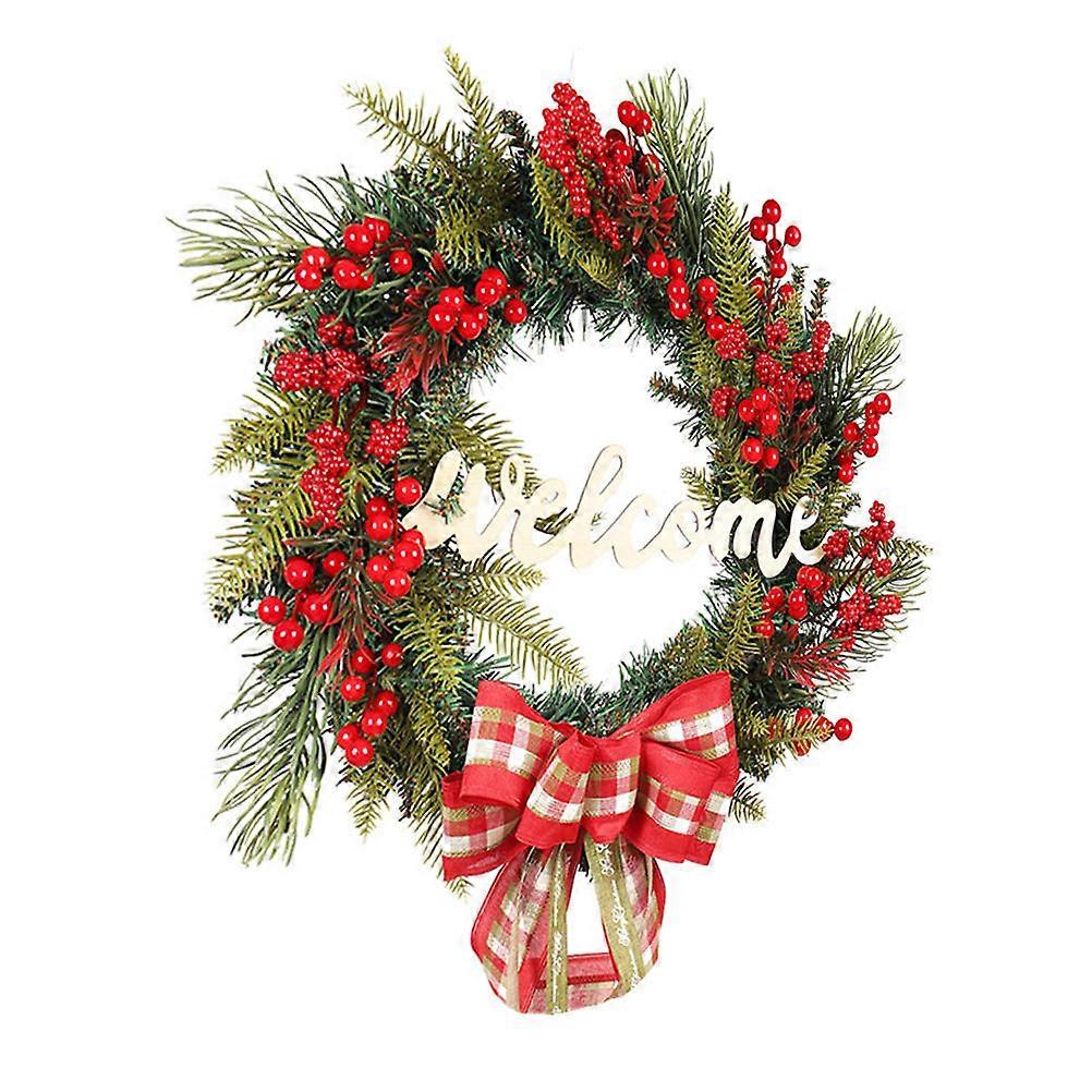 クリスマスのお祝いのための赤いベリーリースのクリスマスをテーマにした装飾45x45cmの光る機能1個