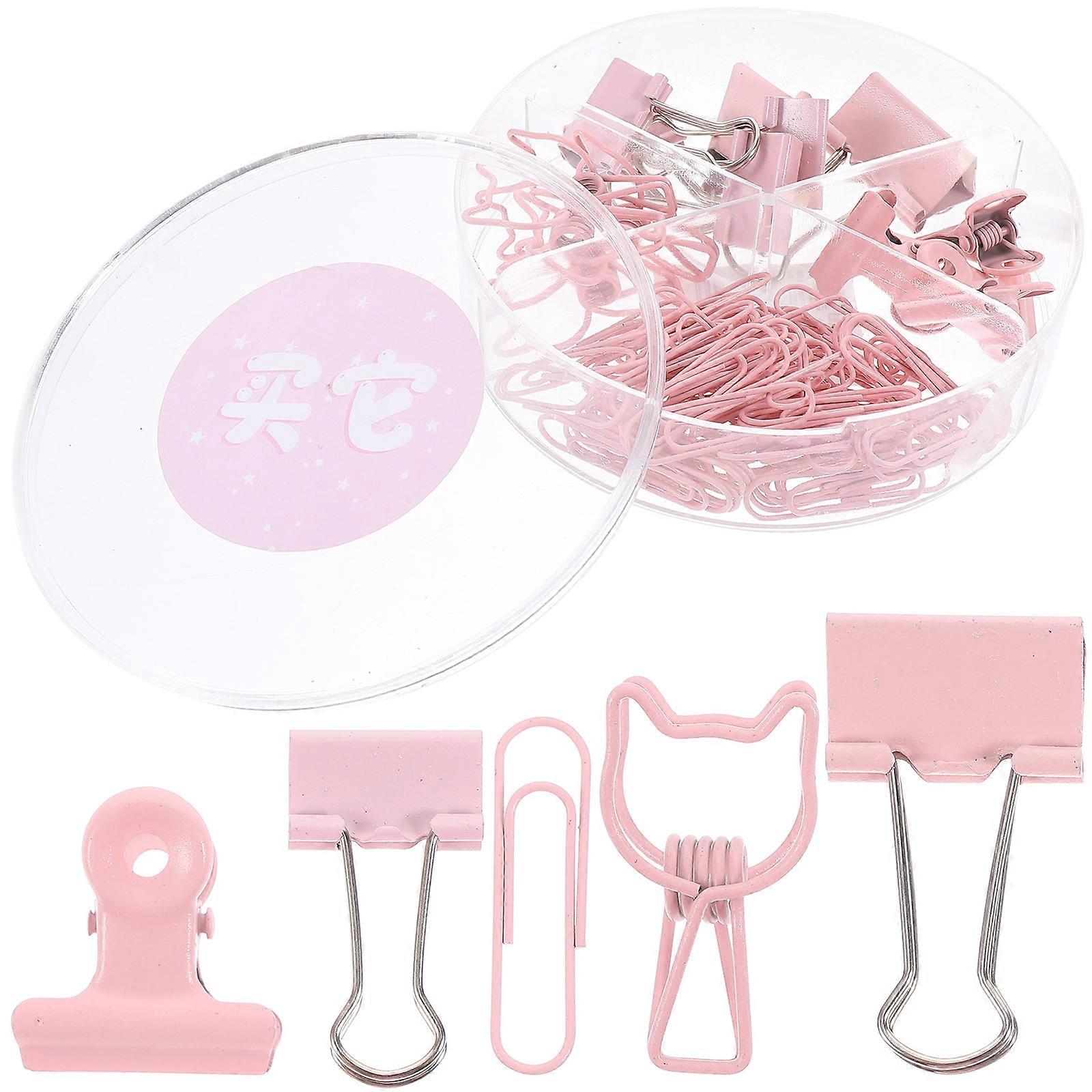 Paper Fixing Decorative Office Clips Multi-Function Clips For Daily Use 1 Set Pink Metal