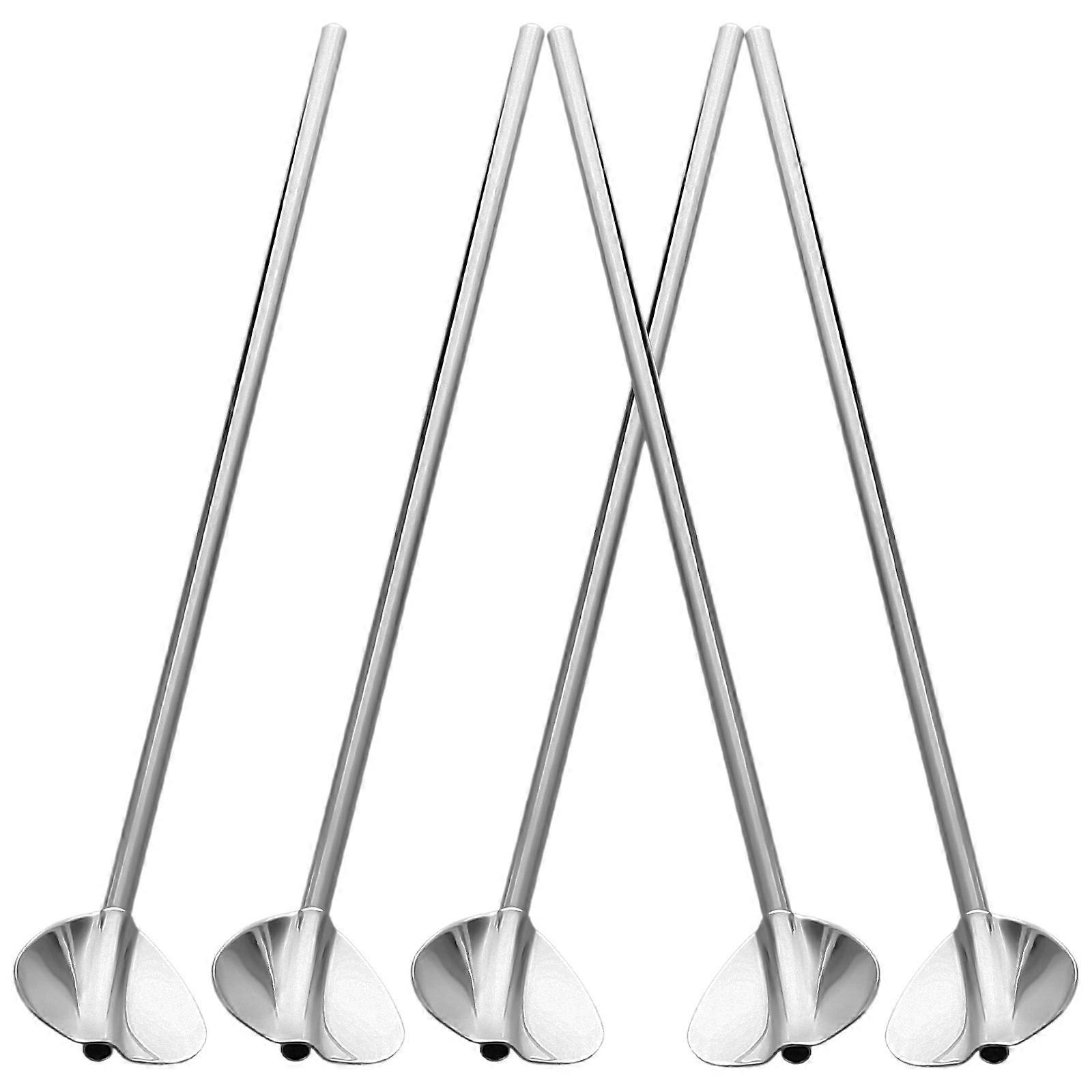 Silver Stainless Steel Straw Spoon Set for Bar and Bistro Use Reusable Drinking and Stirring Spoons 6Pcs