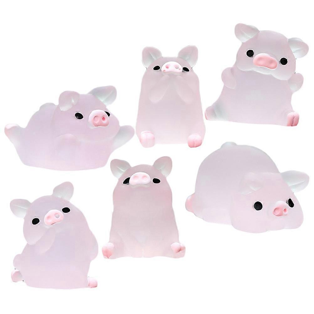 6pcs Mini Resin Pig Figurines, Luminous Glow in Dark, Cute Animal Decor for Garden, Car, Desk, Durable Lightweight Craft Ornaments