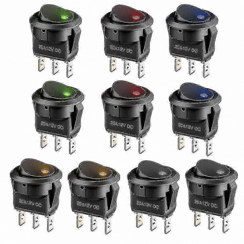 10 Pack 12V LED Toggle Switches, SPST Latching Round Button for Automotive, Marine, and Household Use, 5 Color Options