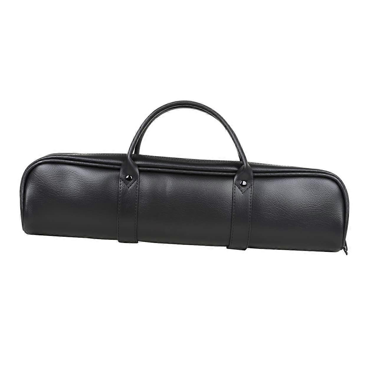 Flute Bag with Cleaning Set, Black Leather Carry Case for Flute, Clarinet, Billiard Cue & Tambourine Instruments