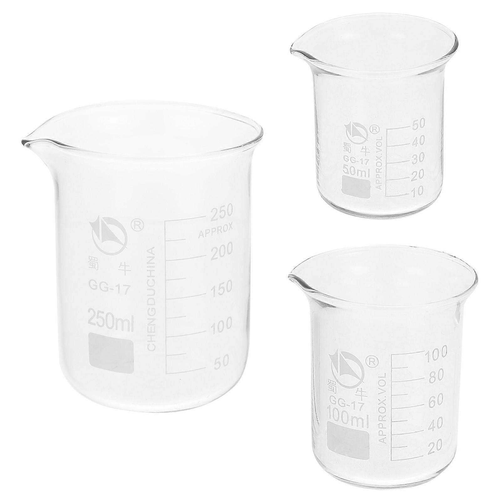 3 قطع زجاج قياس دورق مختبر أكواب زجاجية متدرجة من الزجاج
