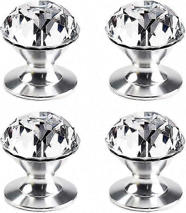 4pcs Crystal Self Adhesive Knobs - Aluminum Pull Handles, Removable Replacement Knobs for Drawers & Cabinets