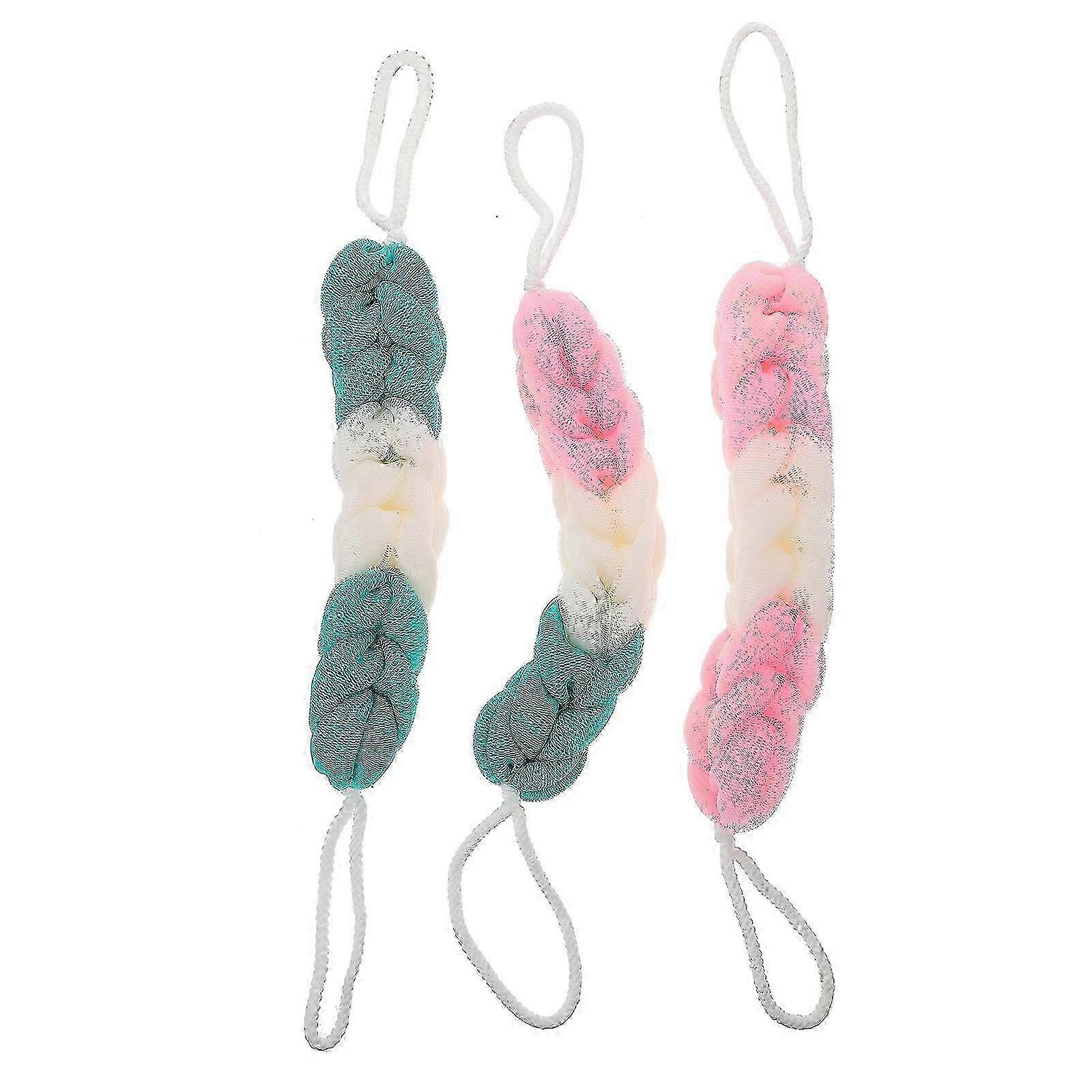 3pcs Exfoliating Bath Sponges & Shower Poufs Set, Stretchy Mesh Back Scrubber with Assorted Colors for Gentle Skin Cleansing